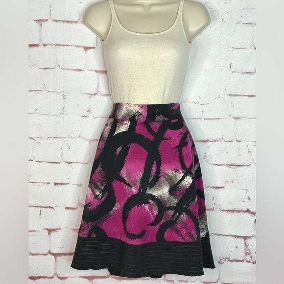 MY MICHELLE Circle Skirt Magenta Black Grey White Back Zipper Size 5/6 Medium - Picture 3 of 10